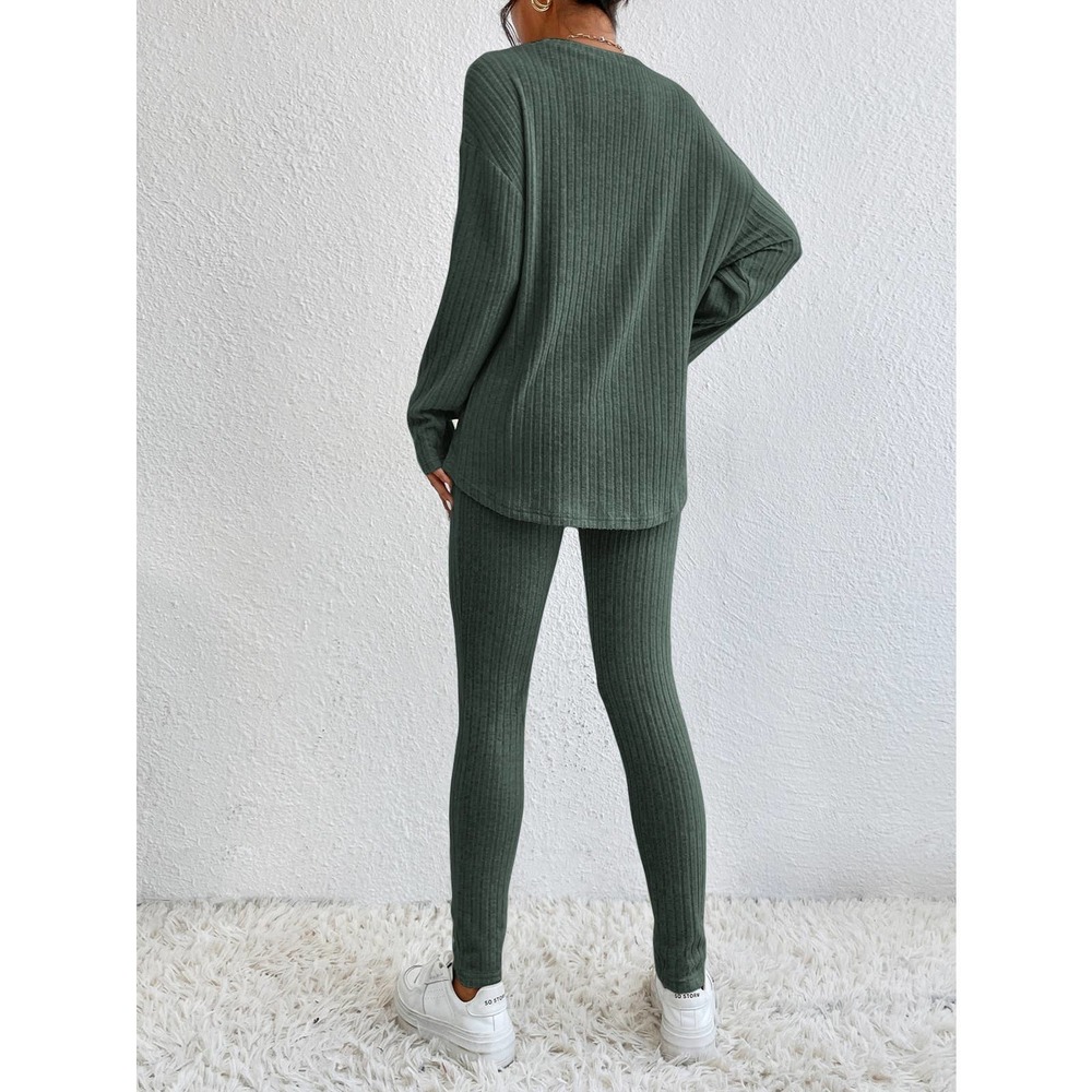 2 piece set long sleeve Tee & knit Leggings boho casual cream - Picture 5 of 11